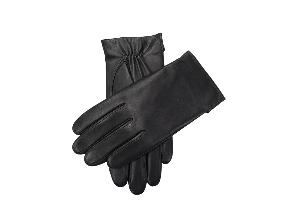 NexuSkin men's classic black leather touchscreen gloves, overlapping view