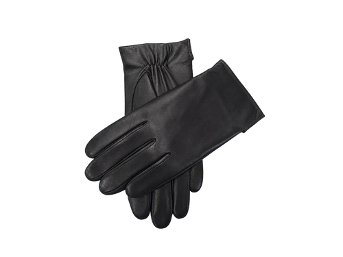NexuSkin men's classic black leather touchscreen gloves, overlapping view