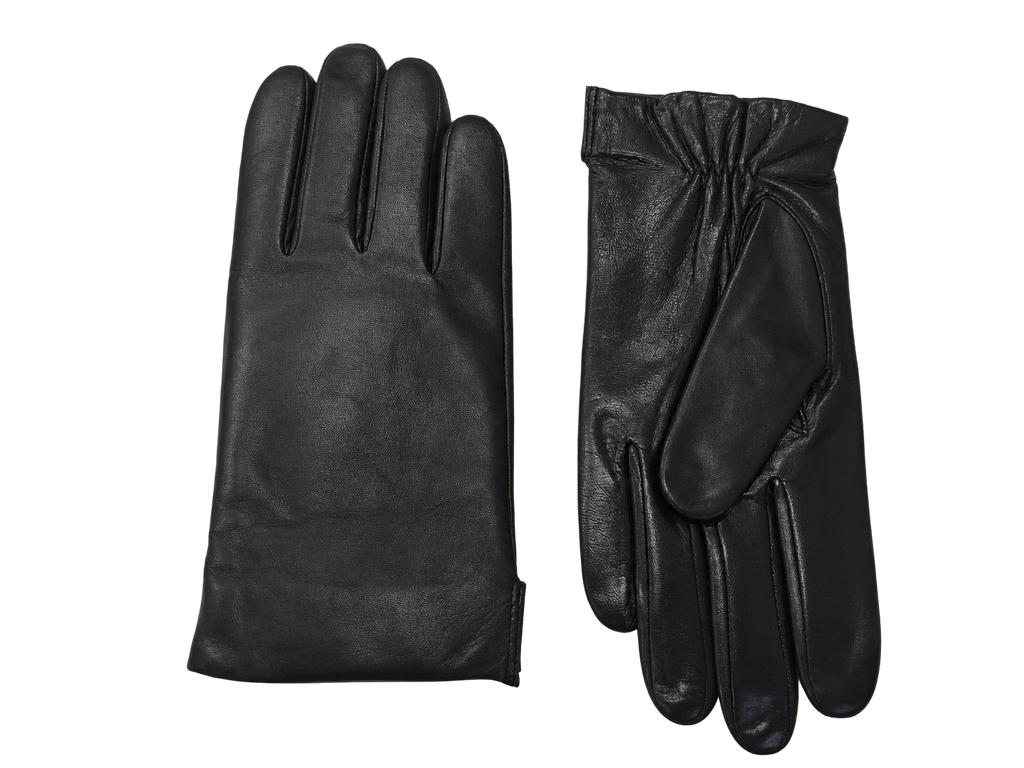 NexuSkin men's classic black leather touchscreen gloves, front and back view