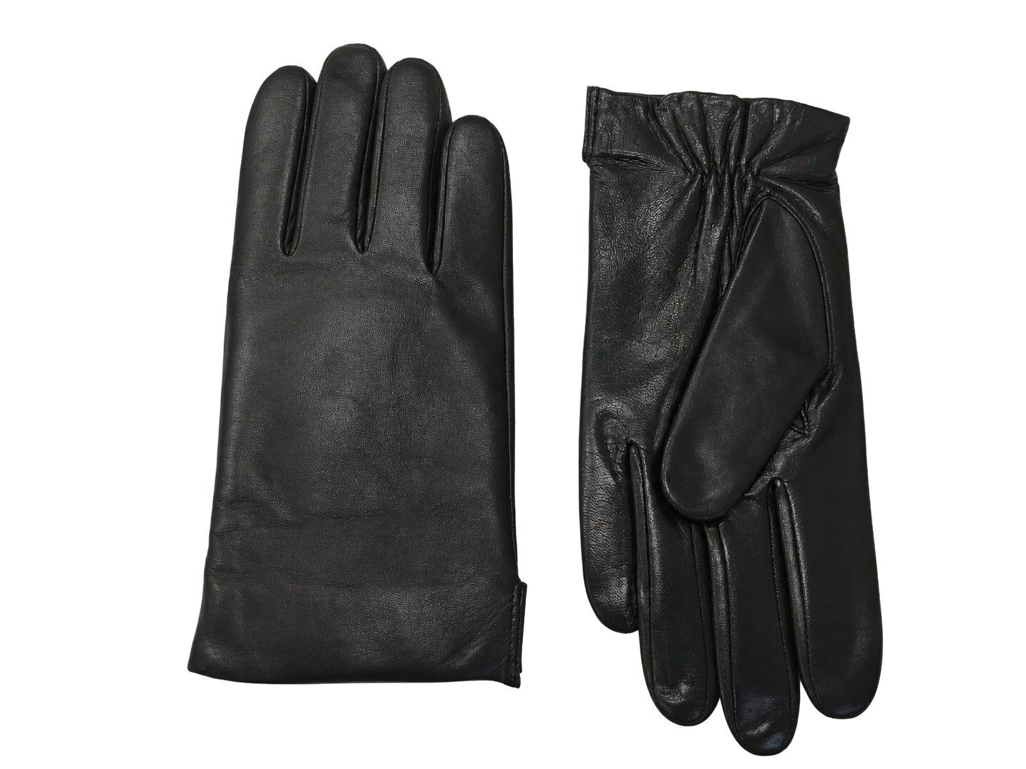 NexuSkin men's classic black leather touchscreen gloves, front and back view