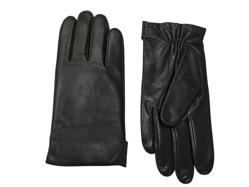 NexuSkin men's classic black leather touchscreen gloves, front and back view