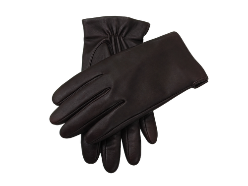 NexuSkin men's classic brown leather touchscreen gloves, overlapping view