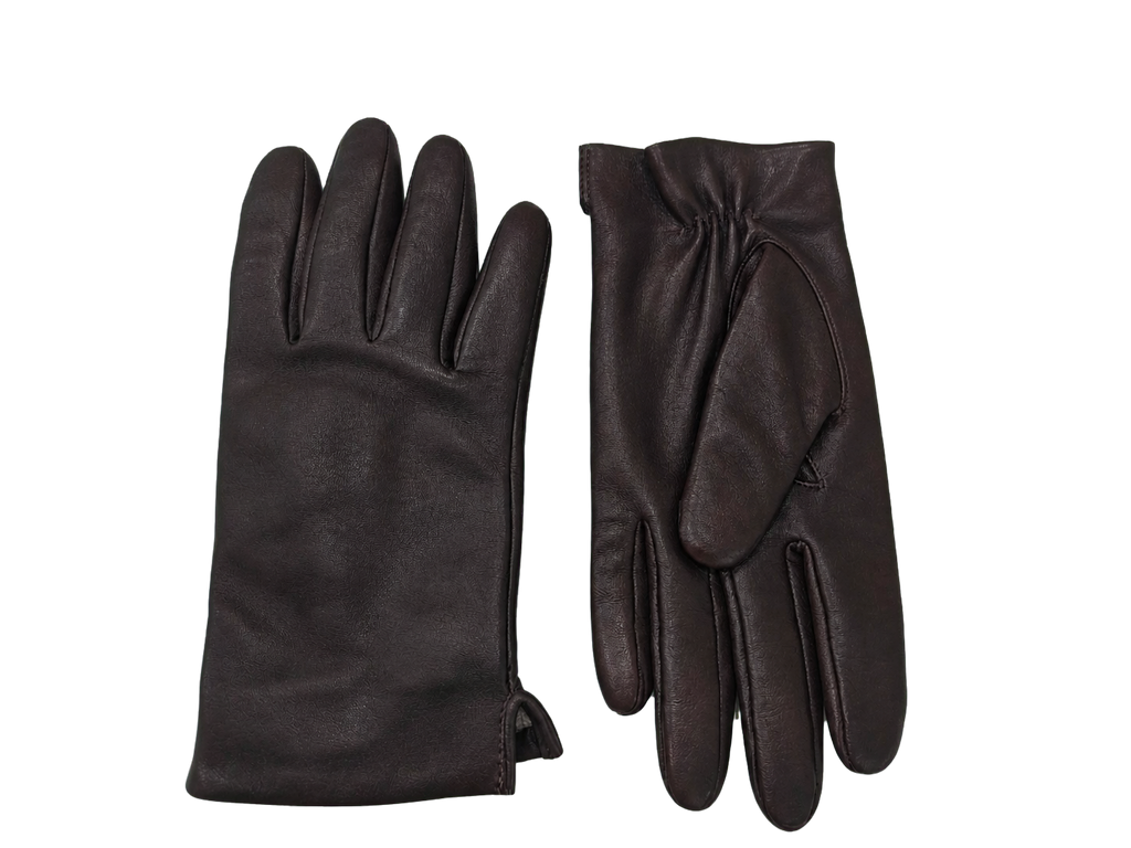 NexuSkin men's classic brown leather touchscreen gloves, front and back view