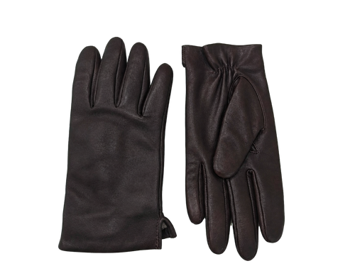 NexuSkin men's classic brown leather touchscreen gloves, front and back view