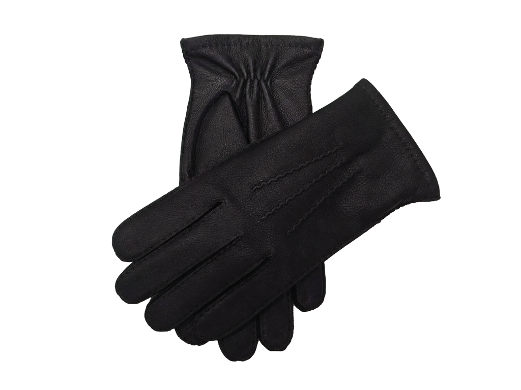 NexuSkin men's black deerskin touchscreen gloves, overlapping view