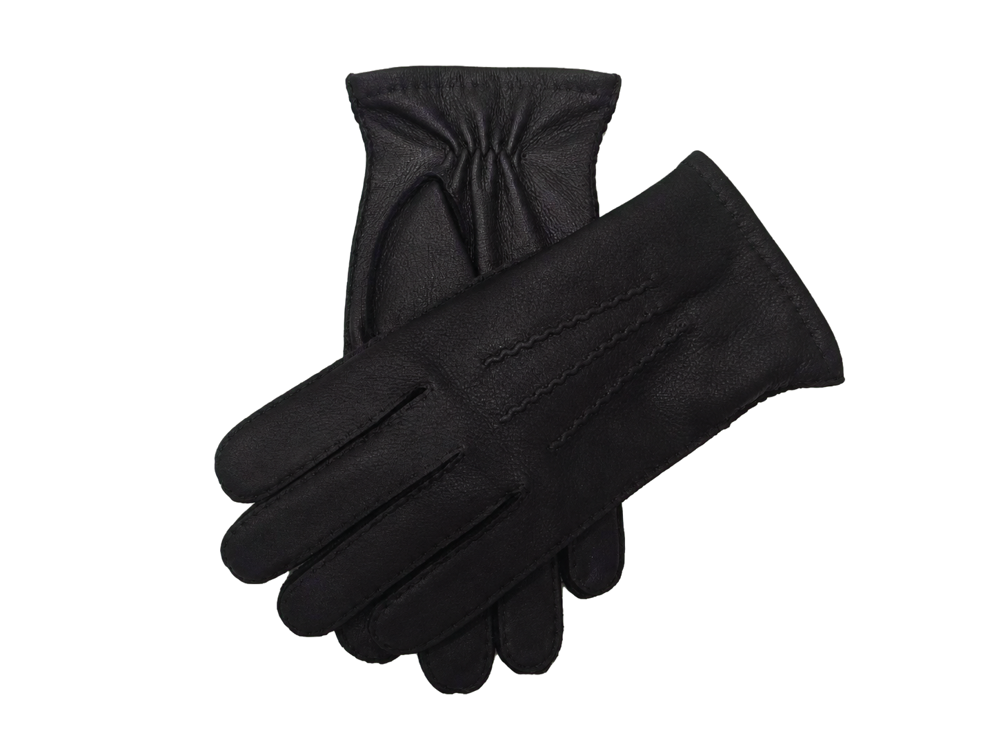 NexuSkin men's black deerskin touchscreen gloves, overlapping view