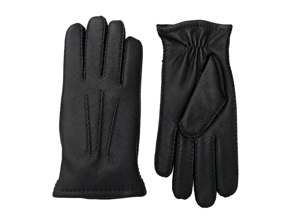 NexuSkin men's black deerskin touchscreen gloves, front and back view