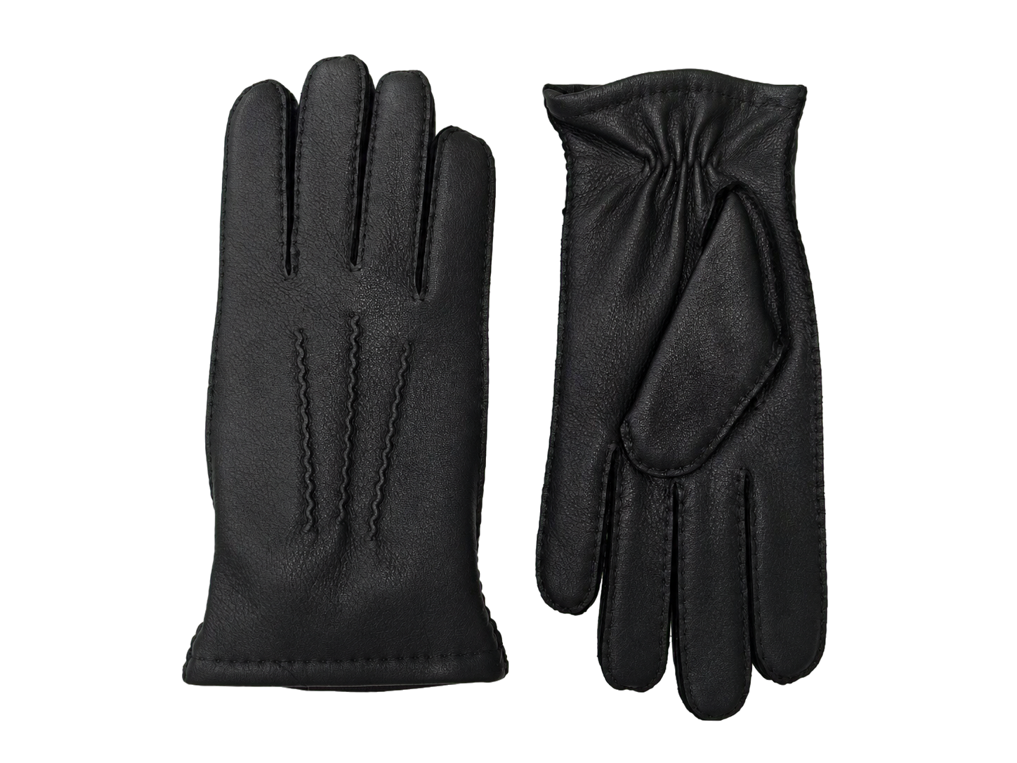 NexuSkin men's black deerskin touchscreen gloves, front and back view