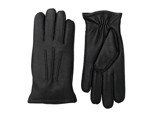 NexuSkin men's black deerskin touchscreen gloves, front and back view