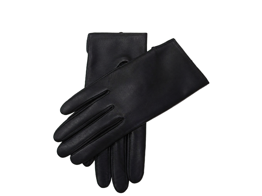 NexuSkin women's classic black Nappa leather touchscreen gloves, overlapping view
