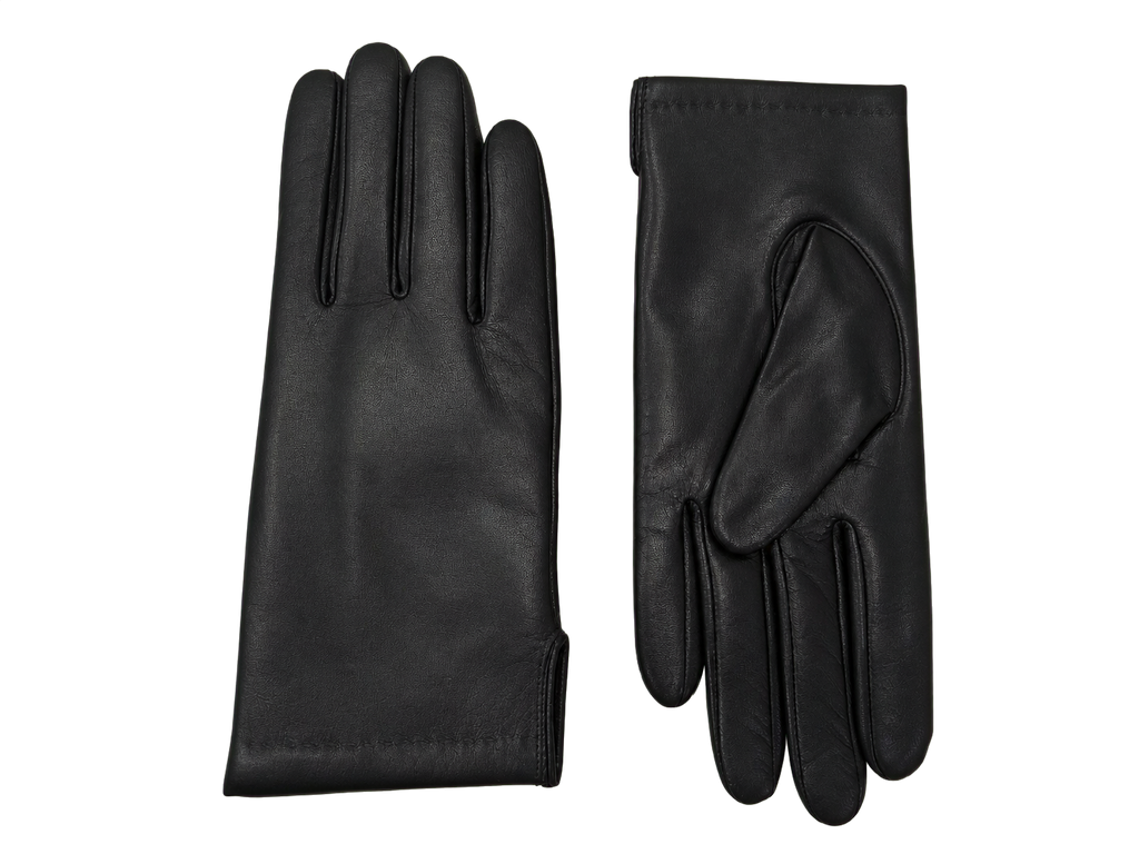 NexuSkin women's classic black Nappa leather touchscreen gloves, front and back view