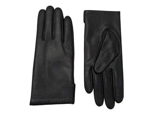 NexuSkin women's classic black Nappa leather touchscreen gloves, front and back view