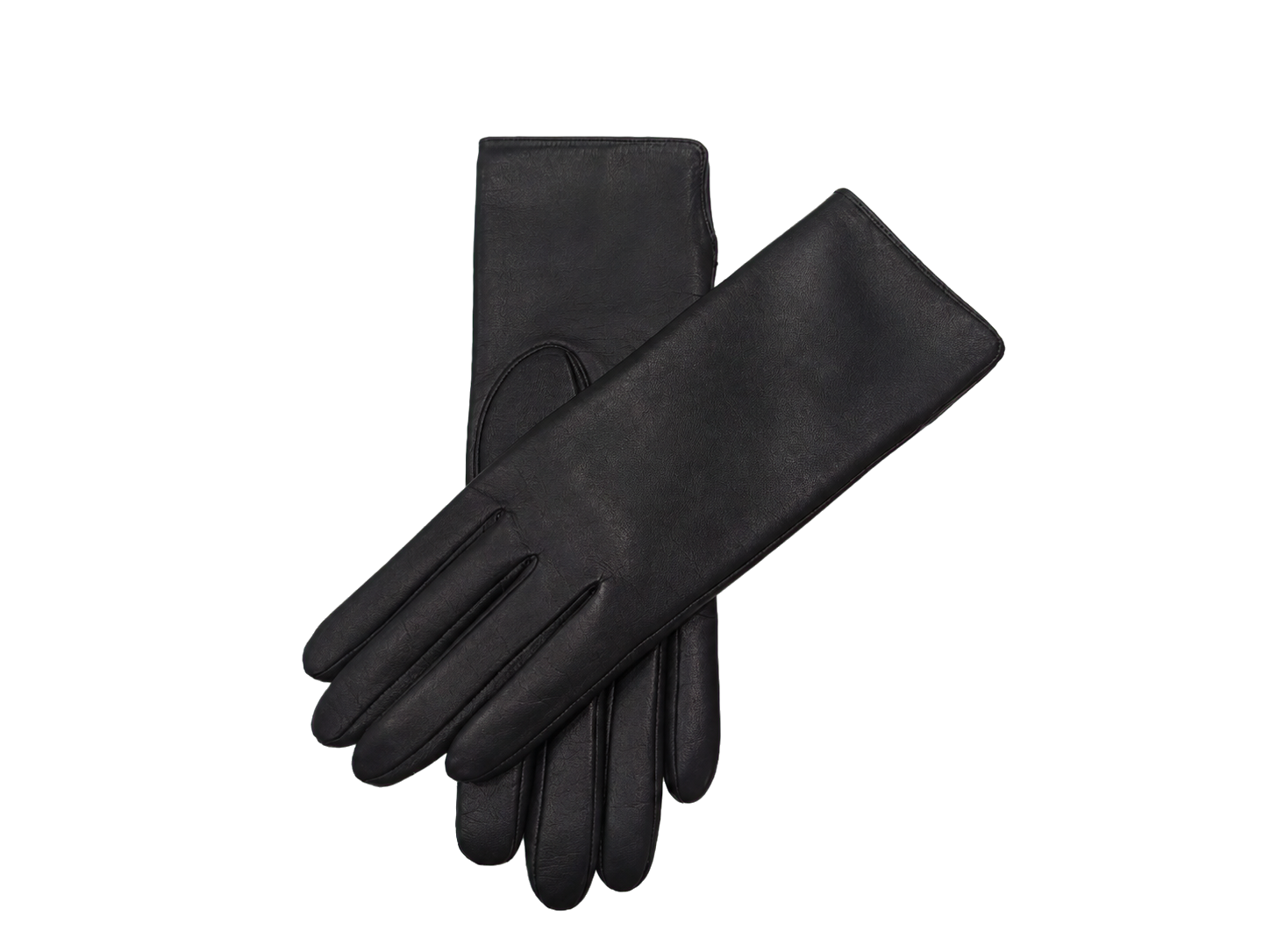 NexuSkin women's long black leather touchscreen gloves, overlapping view